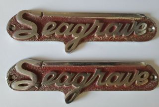 (2) Vintage Seagrave Fire Truck Side Fender Emblem,  Nameplate Badges E 10165