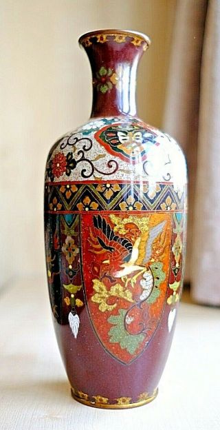 A Fine Japanese Meiji Period Antique Cloisonne Enamel Vase Impressed Mark