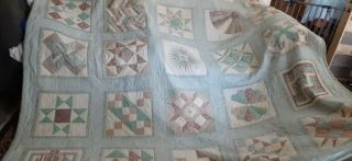 Vintage 1985 Hand Made Quilt 96 X 98 Primitive Farmhouse Signed Dated