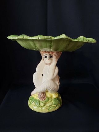 Vtg Italy Vietri Handpainted Ceramic Monkey Cake Candle Stand Centerpiece Server