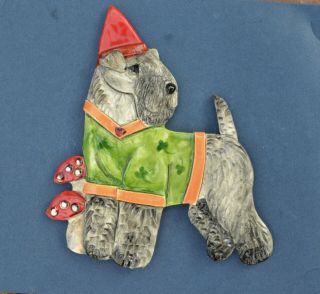 Kerry Blue Terrier.  Handsculpted Ceramic Garden Gnome Ooak.  Look