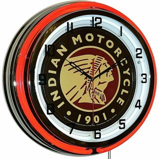 19 " Indian Motorcycle 1901 Sign Red Neon Clock Man Cave Garage Shop Store Bike