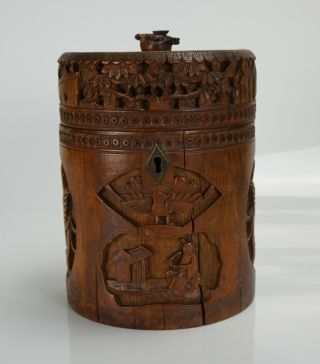 Antique Chinese Canton Bamboo Carved Tea Caddy C1850 Qing