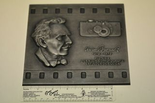 Leica Oskar Barnack (1879 - 1979) 100 Year Anniversary Plaque.  Metal 7 " X 7 3/8 ".