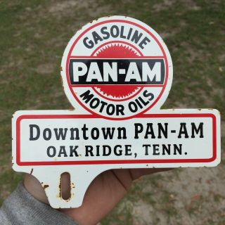 Metal Pan Am Gasoline Service Station Oak Ridge,  Tenn License Plate Topper Sign