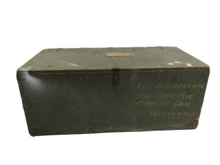 Vintage Military Foot Locker Trunk Chest W Tray Flat Top Storage Wood Box Green