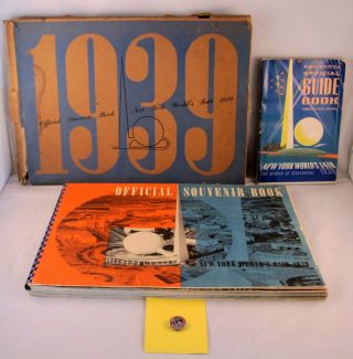 1939 York World’s Fair Official Souvenir Book,  Official Guide Book & Pin