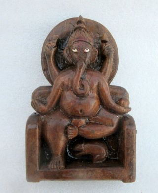 Antique Hindu God Ganesha Figure Deity Statue Old Rare Indian Hand Carved Wooden