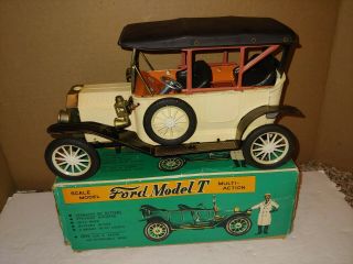 Vintage 50s/60s Bat Op Ford Model T Tin Car,  Box,  Japan,  Smoking,  Bump N Go,  Sunrise