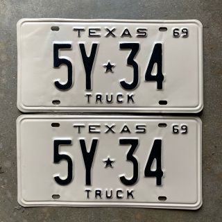 1969 Texas Truck License Plate Pair 5y 34 Yom Dmv Clear Ford Chevy Low Number