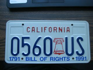Mate - California License Plate - Bill Of Rights - 1791 - 1991 - 0560 Us