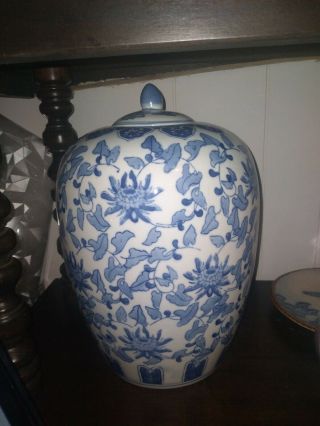 Chinese Ginger Jar Blue And White,  Qing Dynasty Mark,  Looks Hand Painted.