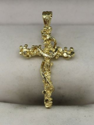 Vintage 14k Yellow Gold Nugget - Style Cross Pendant (1.  98g)