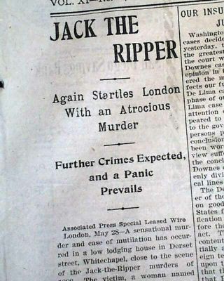Jack The Ripper ? Dorset Street (spitalfields) Prostitute Murder 1901 Newspaper