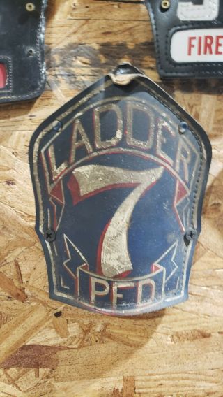 Vintage Providence Ri Fire Helmet Front,  Leather Custom Work.  Cairns,  Fireman