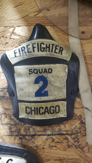 Vintage Chicago Fire Department Squad 2 Helmet Front.  From 80s/90s.