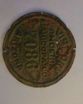 Antique 1925 Phoenix Arizona Visitor License Plate Copper Rare