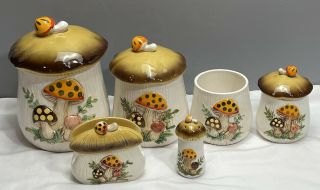 Vintage Sears & Roebuck Ceramic Merry Mushroom Canister Set C.  1978 & 1982 Japan