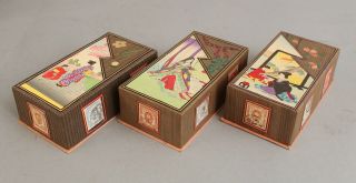 3 Antique 1900 Japanese Woodblock,  Paper Chocolate Box Cut Applique 19thC Stamps 3
