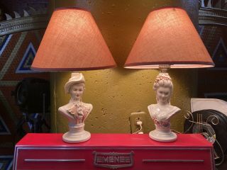 Mcm Vintage Figural Bust Lamps Boudior By Johnson Regency