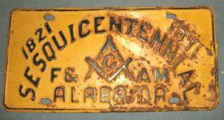 1821 - 1971 Grand Lodge Of F & Am Alabama Vintage Vanity License Plate