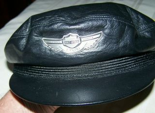 Harley Davidson 100th Anniversary Leather Captains Engineer Hat Size Xl Nwt