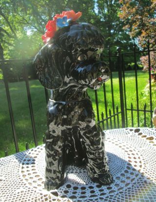 Black Poodle Ceramic Cookie Jar Figurine Statue W Roses Made By Anthropologie