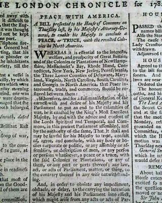 Making Peace W/ America ? Revolutionary War Ending 1782 Old British Newspaper