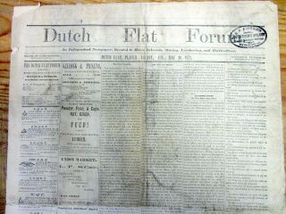 Rare Orig 1878 Dutch Flat Forum Newspaper Placer County California Negr0 Stories