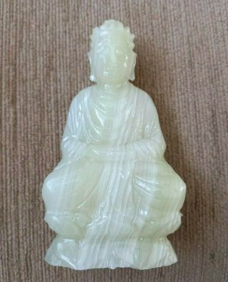 Vintage Carved Jade Buddha Figure / Statue / Meditation / Light Green / Healing