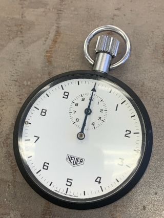 Rare Vintage Heuer 10 Second Stopwatch Black Stainless Case