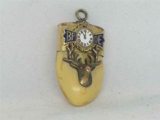 Antique 14k Gold Filled Enamel & Ruby Fraternal Bpoe Double Elk Tooth Watch Fob