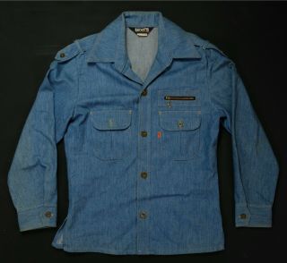 Rare Vtg Levis Zip Pocket Orange Tab Lightweight Denim Jean Shirt Jacket 70s M