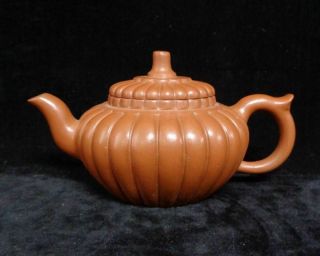 Fine Old Chinese Hand Carving Pumpkin " Zisha " Pottery Teapot " Gujingzhou " Mark