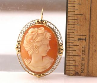 Vintage $750 14K Yellow Gold Carved Shell Cameo Brooch P1023 2