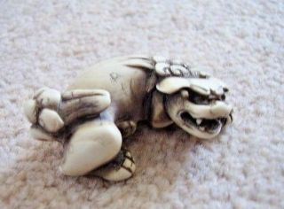 Collectable Antique Japanese Resin Netsuke Lion Dog