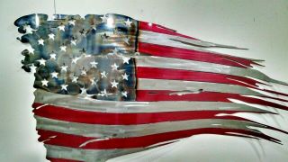 American Flag Rustic Wall Hanging.  Metal Worn Old Glory