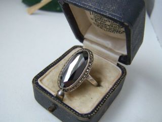 Gorgeous Vintage Sterling Silver Hematite & Marcasite Ring Size O Adjustable