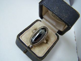 GORGEOUS VINTAGE STERLING SILVER HEMATITE & MARCASITE RING SIZE O ADJUSTABLE 3