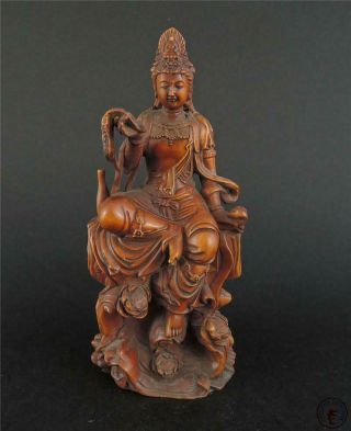 Fine Old Chinese Boxwood Carved Kwanyin Statue Blessing & Auspicious