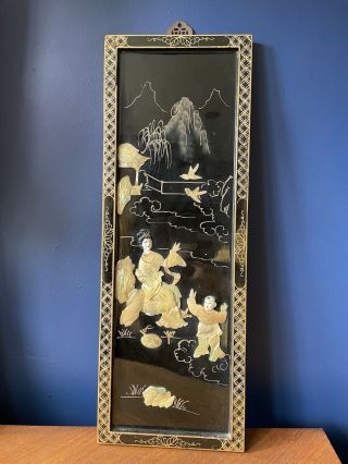 Vintage Decorative Chinese Hand Carved Mother Of Pearl Wall Panel Plaque