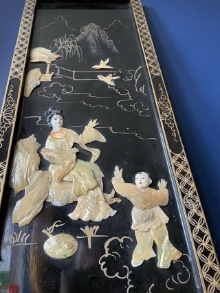 Vintage Decorative Chinese Hand Carved Mother of Pearl Wall Panel Plaque 2