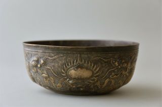 Antique Japanese Bronze Brass Dragon Bowl
