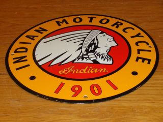 Vintage Indian Motorcycle Dealer 1901 11 3/4 " Porcelain Metal Gasoline Oil Sign