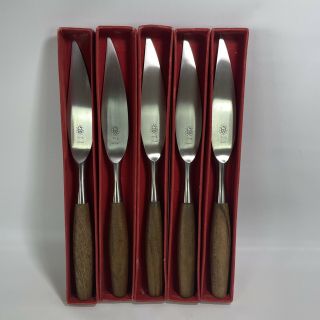 5 Dansk Designs Fjord Jhq Teak Wood Knives Germany Vintage Flatware 8 1/4”
