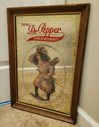Vintage Dr.  Pepper King Of Beverages Indian Scout Native American Mirror Sign