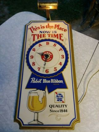 Pabst Blue Ribbon Beer Sign Vintage 1980 Wall Clock With Light
