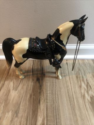 Vintage Early Breyer 57 Western Horse Saddle And Rein Black And White