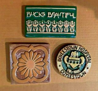 Mercer Museum: 4 Moravian Pottery Tiles,  2 Books,  3 Postcards,  1 Paperweight
