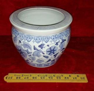 Vintage Hand Painted Chinese Blue White Porcelain Jardiniere Planter Bowl